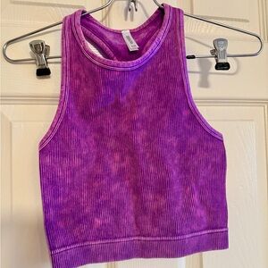 NWT S/M acid Washed High Neck Racerback Zenana Crop Top Brami